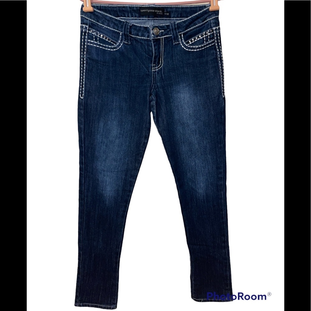 Twentyone black by rue21 dark wash embellished skinny jeans